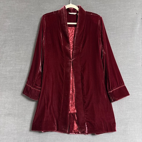 Soft Surroundings Jacket M Red Velvet Kimono Blazer Cocktail Evening Boho Long